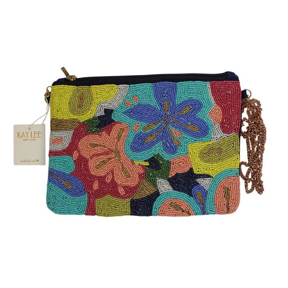 KAY LEE Multi Color Abstract Beaded Crossbody Bag #KB3 - Picture 1 of 3